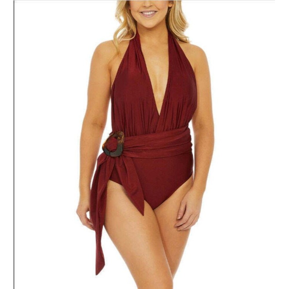 Nicole Miller New York Sash Waist One Piece Bathing Suit - Med